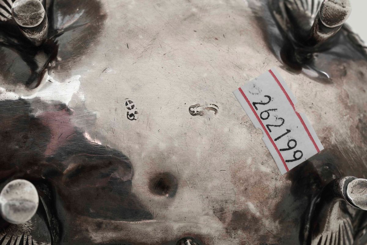 Zuccheriera. Argento Fuso, Sbalzato e Cesellato. Torino, Seconda Metà del XVIII Secolo. Bollo Del...