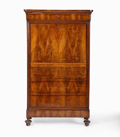 Secretaire Lastronato in Radica di Noce. XIX-XX Secolo