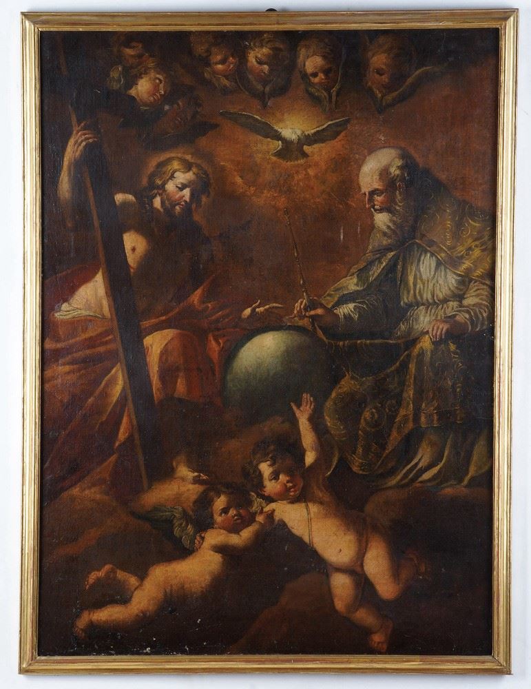 Scuola del XVIII secolo Trinità  - olio su tela - Asta Dipinti Antichi - Cambi Casa d'Aste