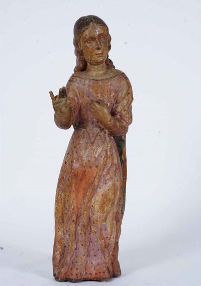 Santa Orante. Legno Scolpito e Laccato. Arte Spagnola del XVI-XVII Secolo