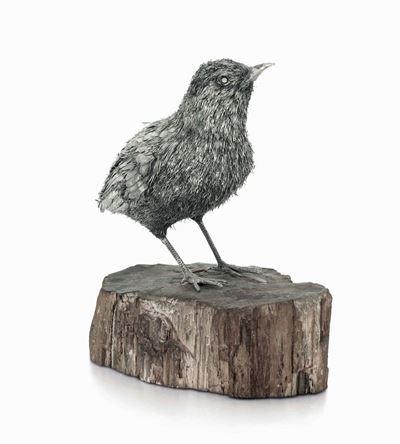 Quaglia. Argento su Base in Legno Fossile. Argenteria Artistica Italiana del XX-XXI Secolo. Firma...