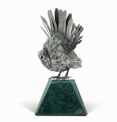 Tacchino. Argento su Base in Malachite. Argenteria Artistica Italiana del XX-XXI Secolo. Firma Ma...