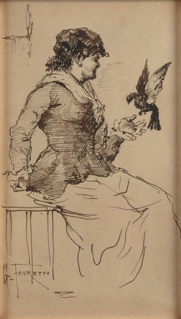 Giacomo Favretto - Donna con colomba