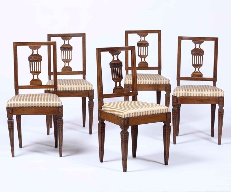 Cinque sedie Luigi XVI, fine XVIII secolo  - Asta Antiquariato febbraio - Cambi Casa d'Aste