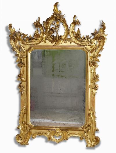 Grande Specchiera in Legno Intagliato e Dorato, Fine XIX Secolo