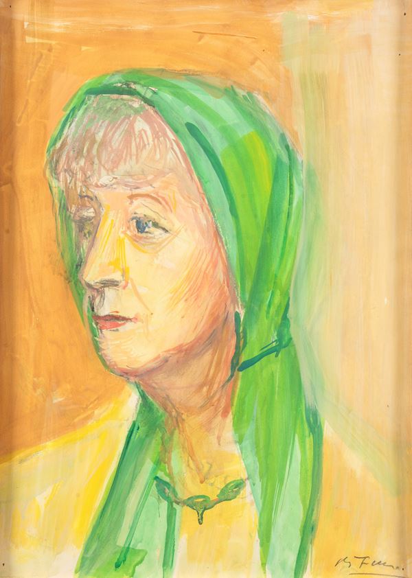 Achille Funi - Ritratto femminile con manto verde