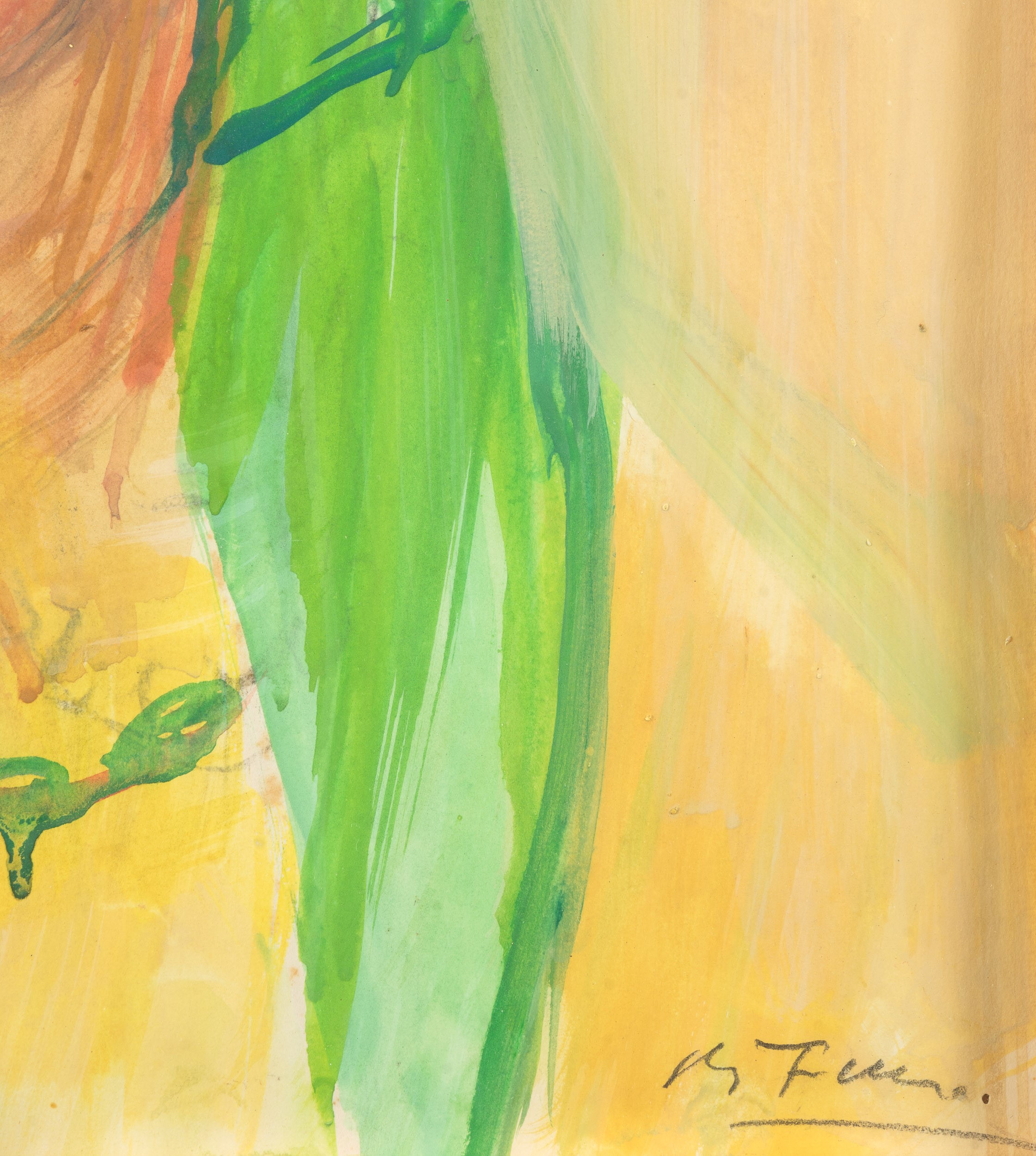 Achille Funi - Ritratto femminile con manto verde, tempera su carta applicata su compensato