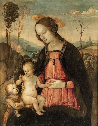Scuola Umbra del XVI Secolo Madonna con Bambino e San Giovannino