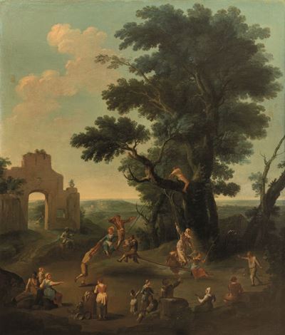 Paolo Anesi (roma 1697 - Roma 1761) e Paolo Monaldi (roma 1710 - Roma 1779) Paesaggio con Festa C...