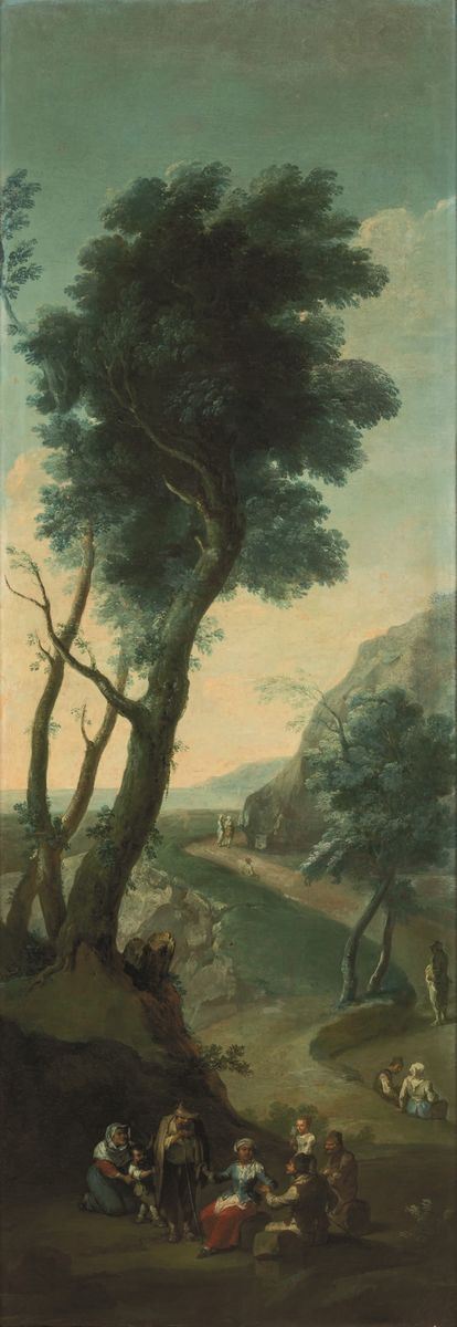 Paolo Anesi (Roma 1697 - Roma 1761) e Paolo Monaldi (Roma 1710 - Roma 1779) Paesaggio campestre con popolani