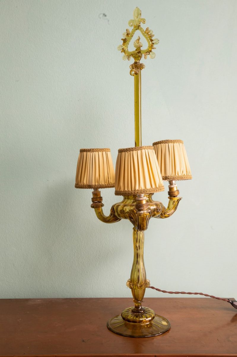 Lampada a Tre Luci in Vetro di Murano. XIX-XX Secolo