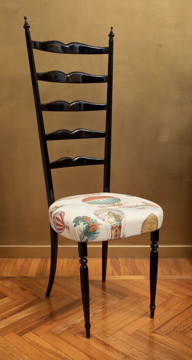 Coppia di Sedie Stile Chiavarine Rivestite con Tessuto Pierre Frey