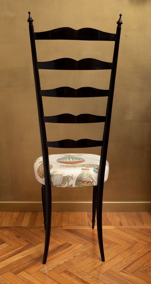 Coppia di Sedie Stile Chiavarine Rivestite con Tessuto Pierre Frey