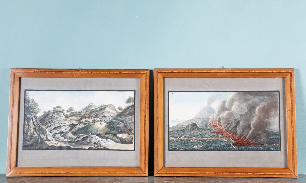 Gruppo di Quattro Incisioni Ad Acquaforte in Coloritura a Tempera, da William Hamilton e Pietro F...