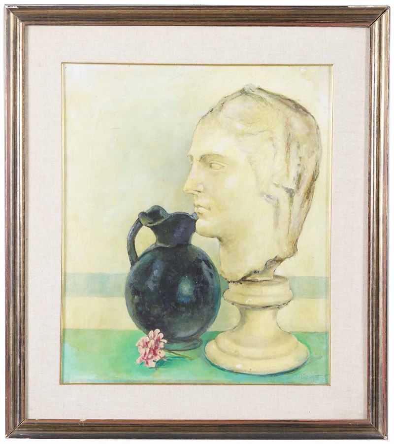 Baccio Maria Bacci (1888-1974) Natura morta con brocca e testa classica  - Olio su tavoletta - Auction 19th Century Paintings - Cambi Casa d'Aste