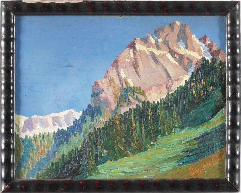 Giuseppe Sopraperra (1912-1985) Paesaggio montano  - Olio su tavola - Asta Dipinti del XIX-XX secolo - Cambi Casa d'Aste