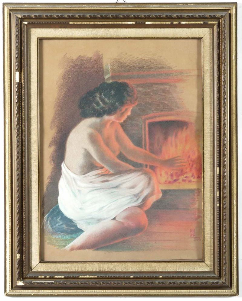 Augusto Colombo (1902-1969) Nudo femminile al focolare  - Acquerello su carta - Auction 19th Century Paintings - Cambi Casa d'Aste