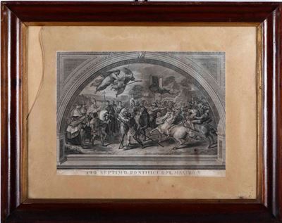 Sei Stampe in Cornice Raffiguranti Dipinti di Raffaello ai Musei Vaticani.