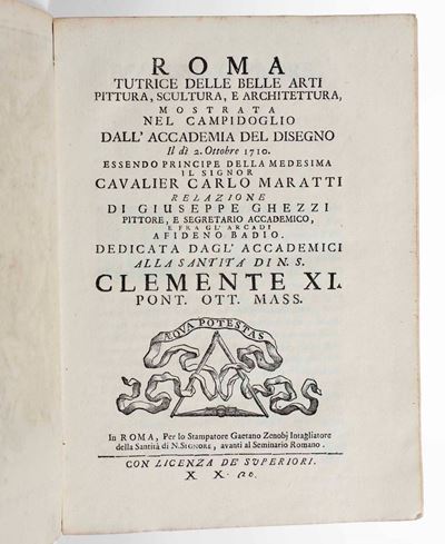 Roma, Tutrice delle Belle Arti Pittura, Scultura, e Architettura...in Roma, Gaetano Zanobi, 1710