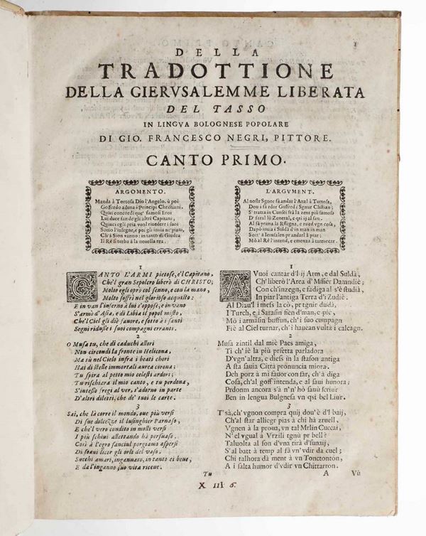 Della Tradottione della Gerusalemme Liberata del Tasso...(Bologna, 1628)