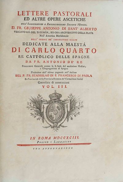 Giuseppe Antonio di Sant’alberto Lettere Pastorali ed Altre Opere Ascetiche (solo Volume III) in ...