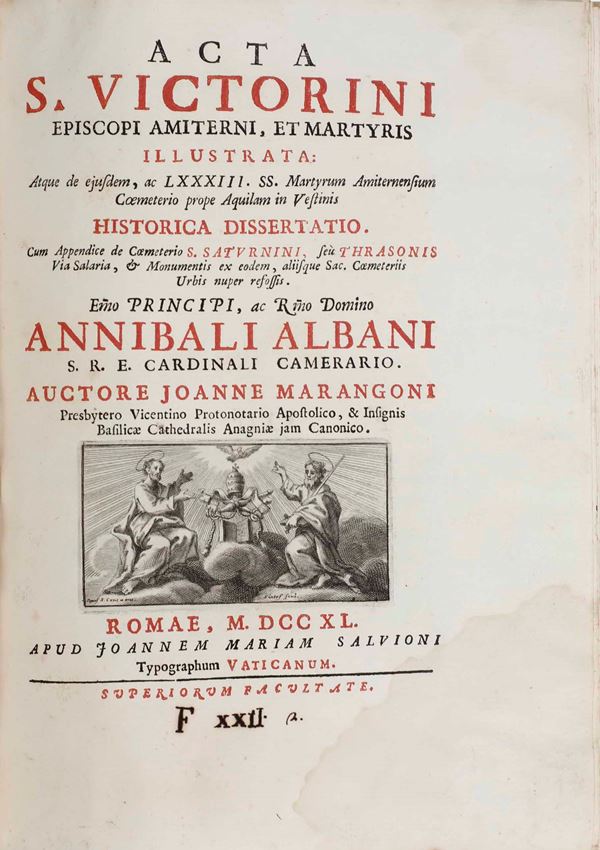 Marangoni Giovanni Acta S.Victorini episcopi amiterni, et martiris illustrata Romae Apud Mariam Salvionim, 1740