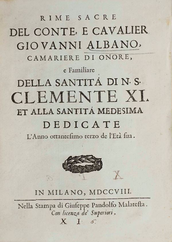 Rime Sacre, in Milano, nella Stampa si Giuseppe Gandolfo Malatesta, 1708.