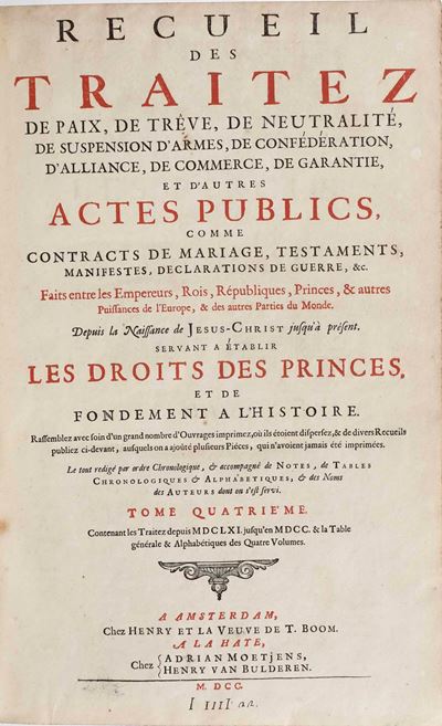 Jacques Bernard Recueil Des Traitez De Paix, De Treve, De Neutralité, De Confederation, D'allianc...