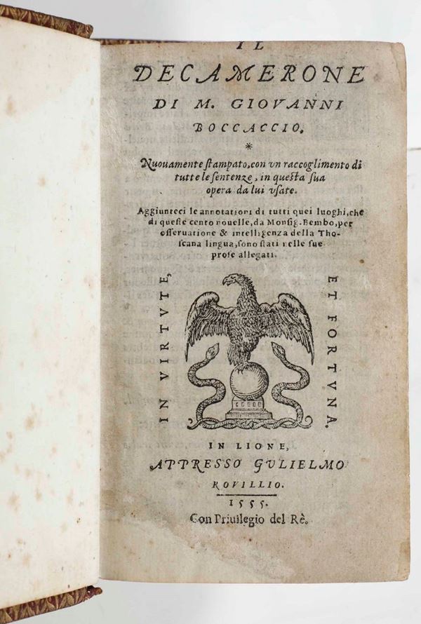 Il Decamerone. Nuovamente stampato...In Lione, appresso Gulielmo Rovillio, 1555.