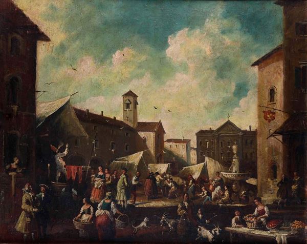 Scuola del XIX secolo Scena di mercato