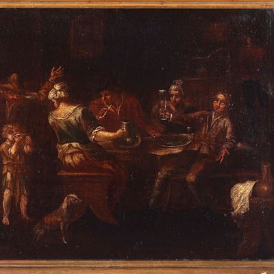 Scuola Olandese del XVII secolo, Scena d’interno, olio su tela