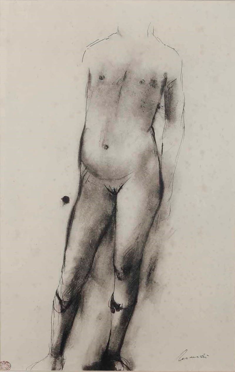 Giacomo Manz&#249; : Nudo giovanile  (1961)  - litografia - Auction Prints and  [..]