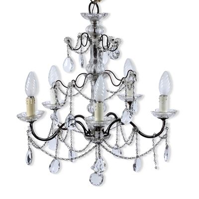Lampadario in Vetro a Sei Luci. XX Secolo