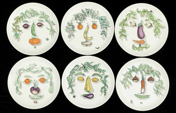 Piero Fornasetti - Six earthenware plates, Milan, 1950 ca.
