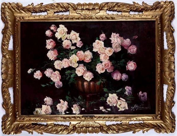 Scuola del XIX secolo Vaso di fiori con rose