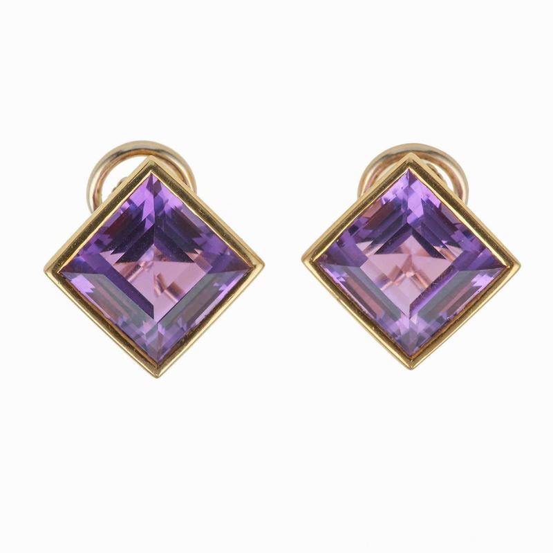 Pair of amethyst and gold earrings. Signed Tiffany & Co.  - Auction Fine Jewels - Cambi Casa d'Aste