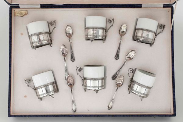 Sei tazze da caffè con cucchiaini in argento Doccia, Manifattura Ginori, XX secolo
