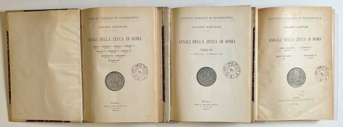 Martinori E. Annali della Zecca di Roma. 3 Volumi.