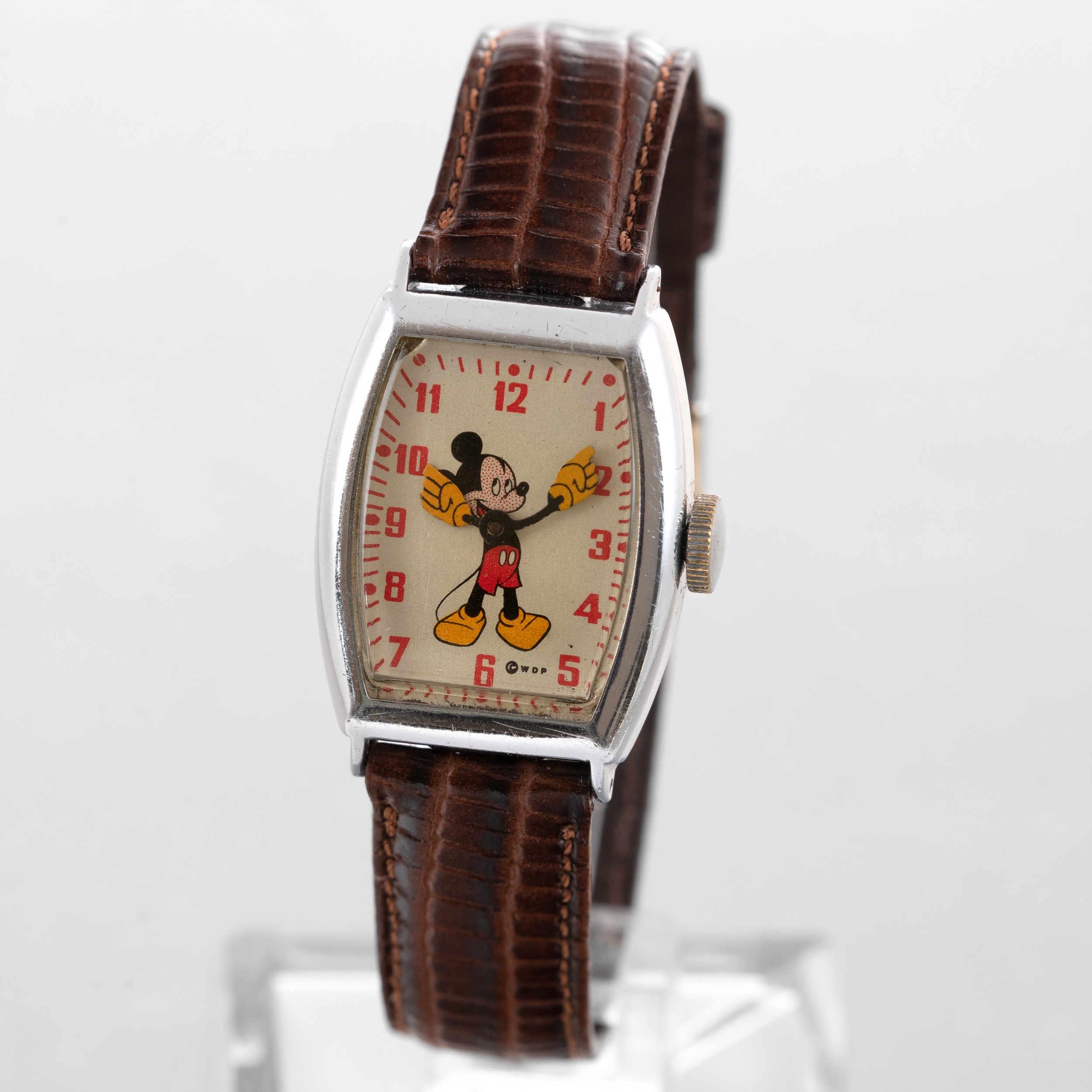 Walt Disney - Mickey Mouse, Forma Tonneau in Metallo Cromato, Carica Manuale, Quadrante Argento P...