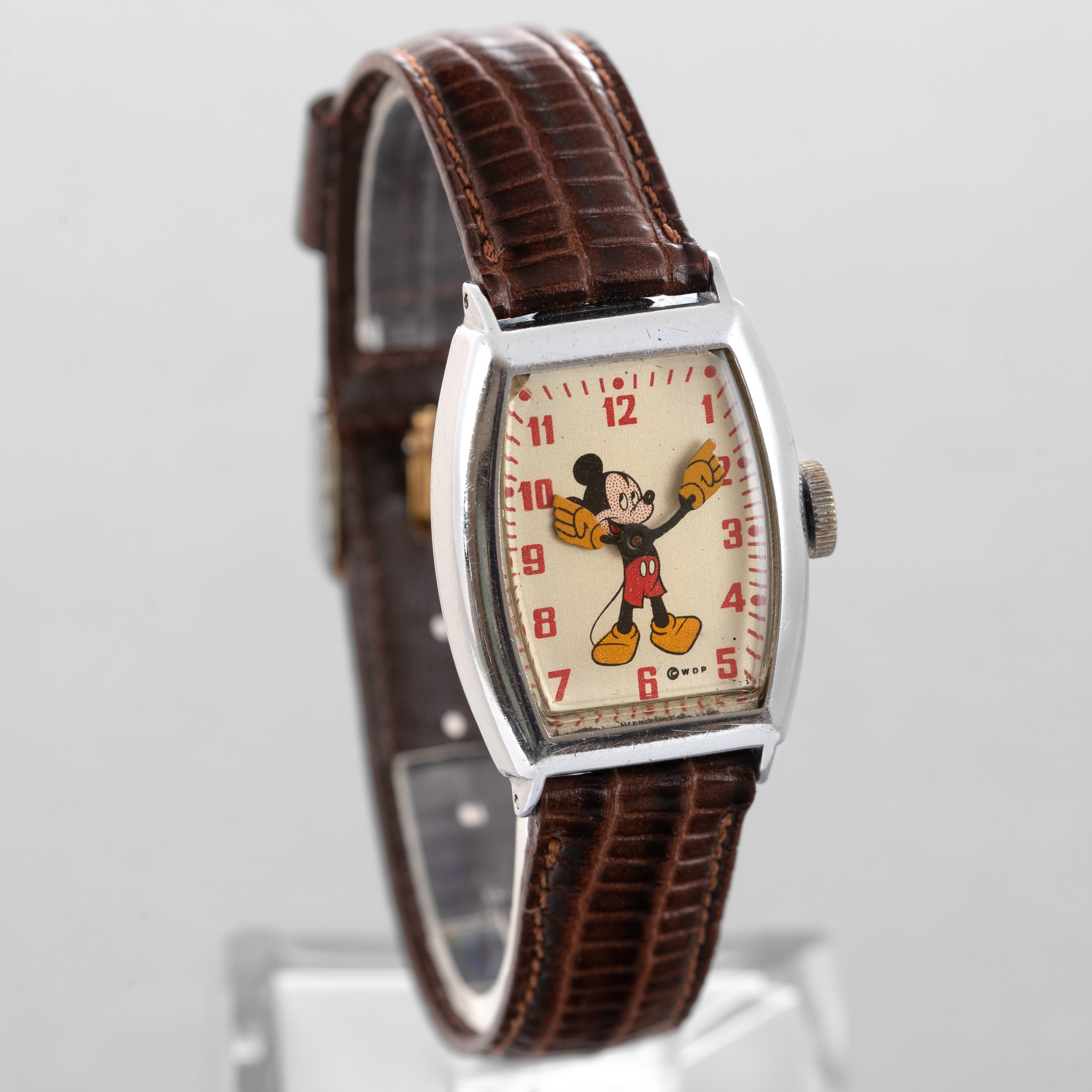 Walt Disney - Mickey Mouse, Forma Tonneau in Metallo Cromato, Carica Manuale, Quadrante Argento P...