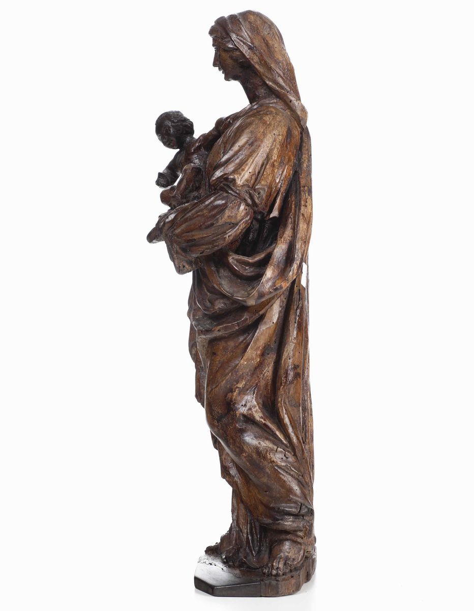 Madonna con Bambino. Legno Scolpito (mancante della Policromia). Scultire Barocco Italiano del XV...