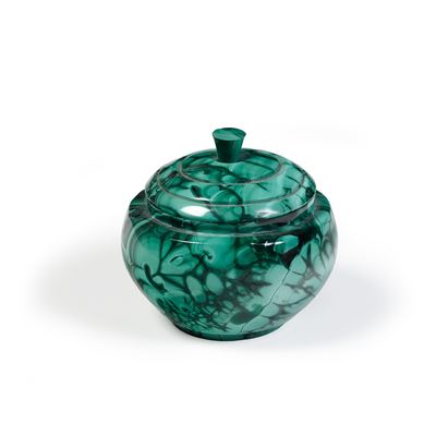 Coppa Porta Oggetti con Coperchio in Malachite. XX Secolo