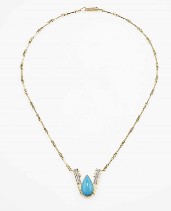 Turquoise, diamond and gold necklace