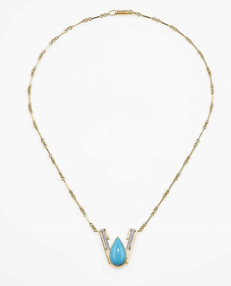 Turquoise, diamond and gold necklace  - Auction Jewels - Cambi Casa d'Aste