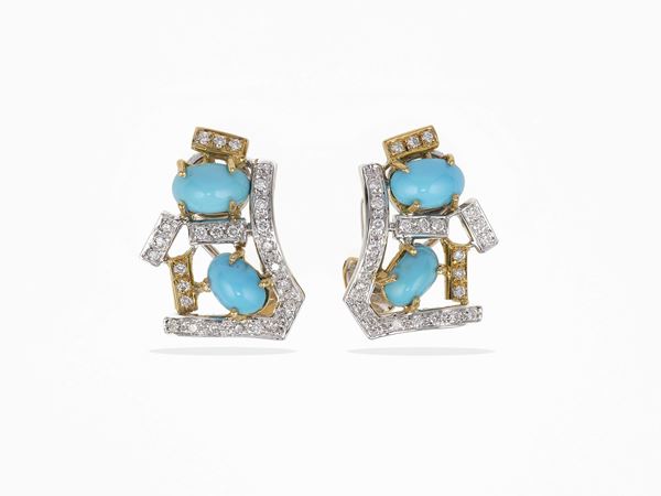 Turquoises and diamonds earrings