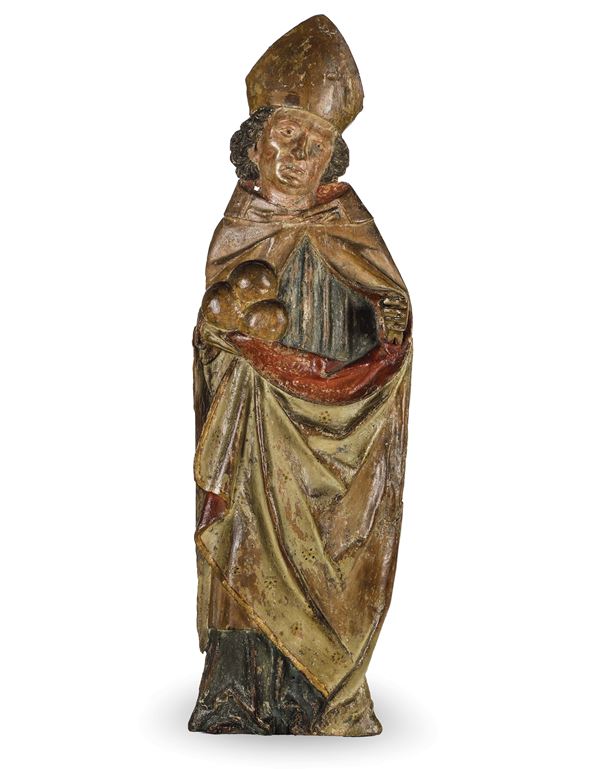 San Nicola. Rilievo in legno policromo. Arte austriaca o tirolese del XVI secolo