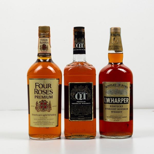 Four Roses, American Light Whisky Barton's QT, American Whisky I.W. Harper, Kentucky Straight Bourbon Whisky 