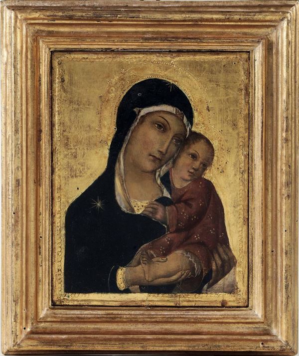 Simone Martini (1284 Siena - 1344 Avignone), nei modi di Madonna col Bambino tempera su fondo oro