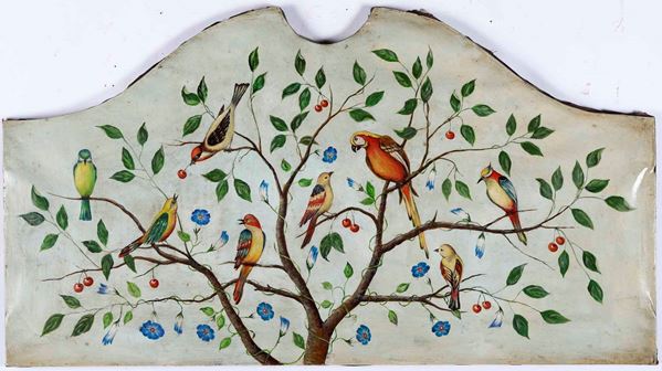 Scuola veneta del XIX secolo Coppia di pannelli con pappagallini sui rami