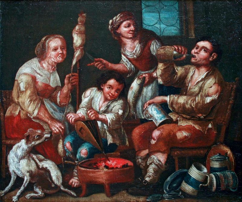 Scuola fiamminga del XVIII secolo Scena di genere con contadini  - olio su tela - Asta Dipinti Antichi | Cambi Time - Cambi Casa d'Aste
